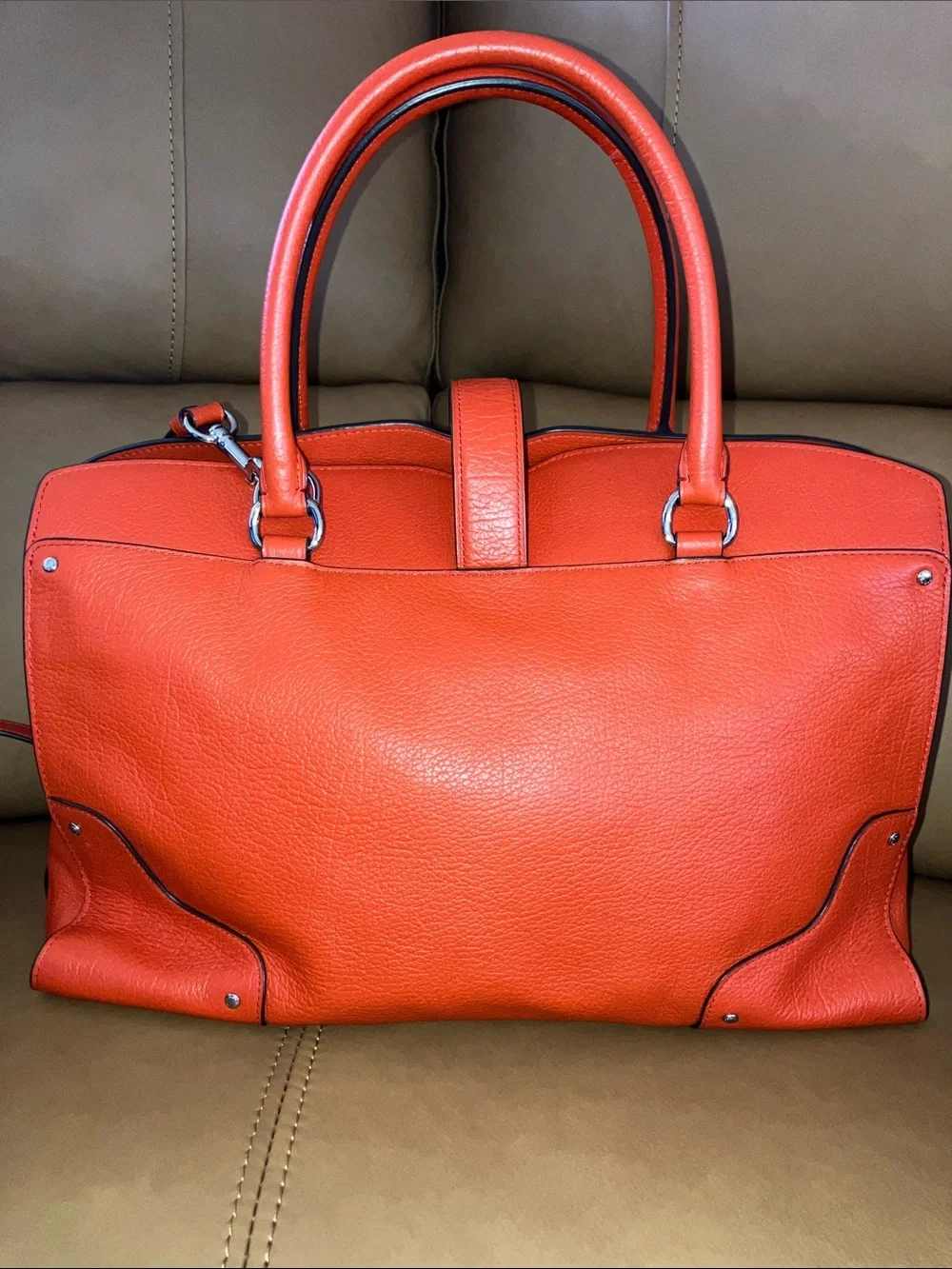 Coach Mercer Coral Red Pebbled Leather Satchel w/Crossbody Strap silver hardware